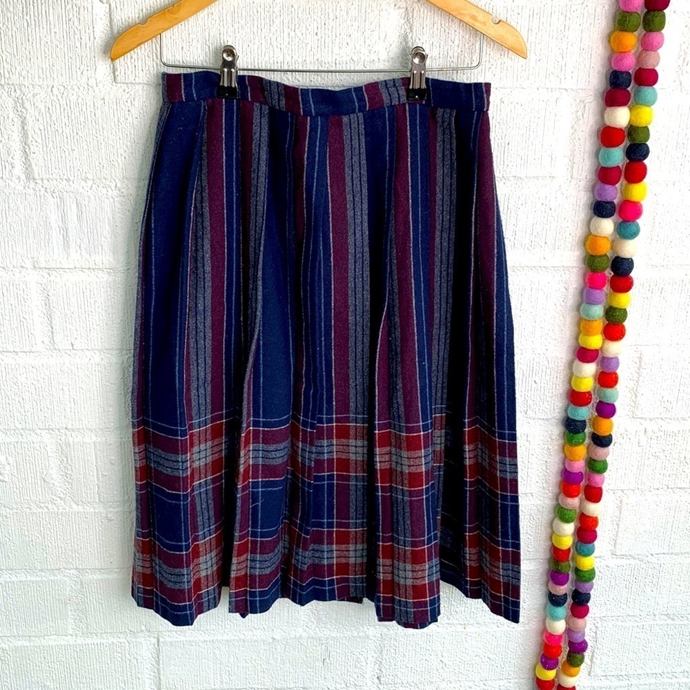 Sears Plaid Wool Vintage Acrylic Pleated High Waisted Midi Skirt sz 16